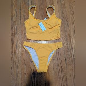 NWT Cupshe Live Life On The Beach Yellow Ribbed Bikini Set  Size Small
